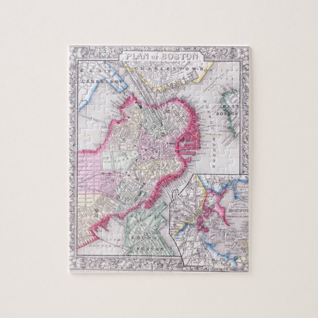 Vintage Map of Downtown Boston (1864) Jigsaw Puzzle (Vertical)