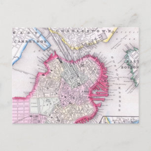 Vintage Map of Downtown Boston (1864) Postcard