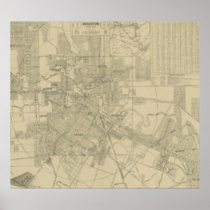 Vintage Map of Downtown Houston (1913) Poster