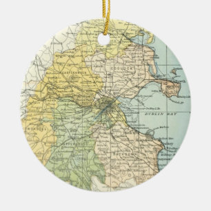 Vintage Map of Dublin and Surrounding Areas (1900) Ceramic Tree Decoration