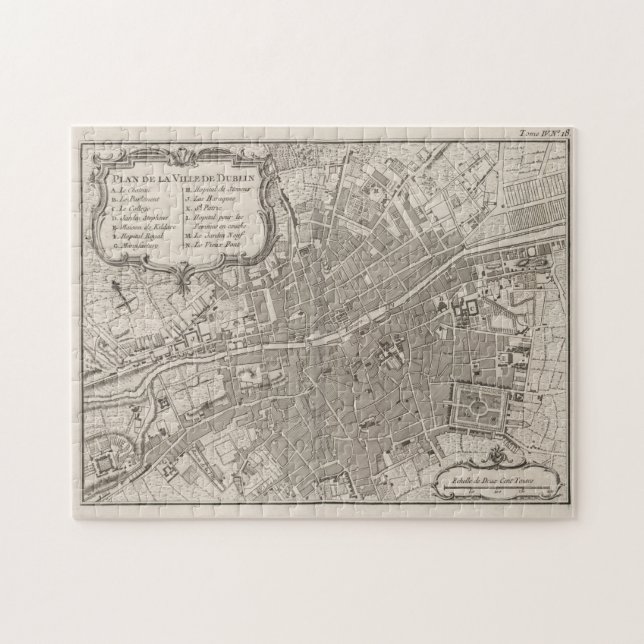 Vintage Map of Dublin Ireland (1764) Jigsaw Puzzle (Horizontal)