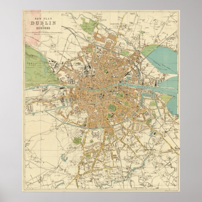 Vintage Map of Dublin Ireland (1914) Poster (Front)