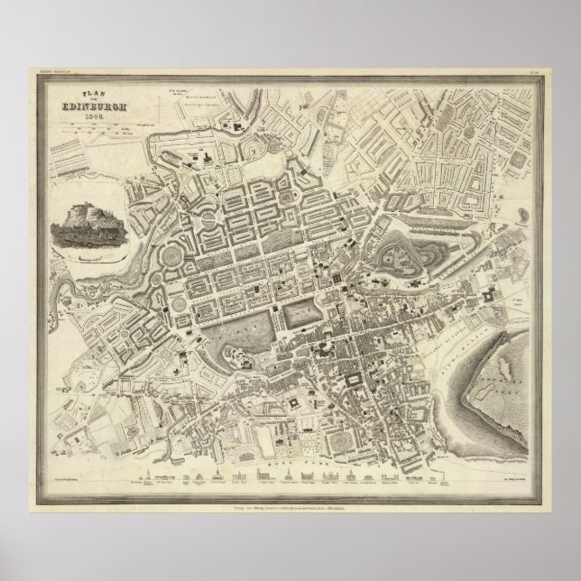 Vintage Map of Edinburgh Scotland (1844) Poster (Front)