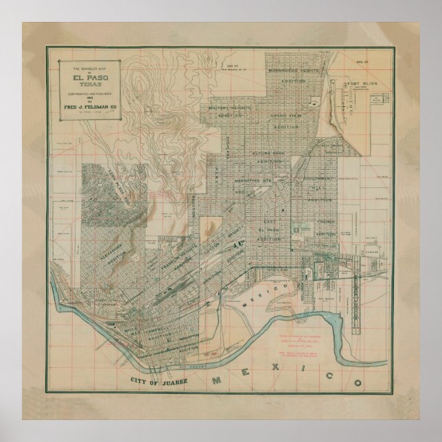 Vintage Map of El Paso TX (1914) Poster (Front)