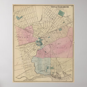 Vintage Map of Elizabeth New Jersey (1872) Poster