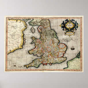 Vintage Map of England (1596) Poster