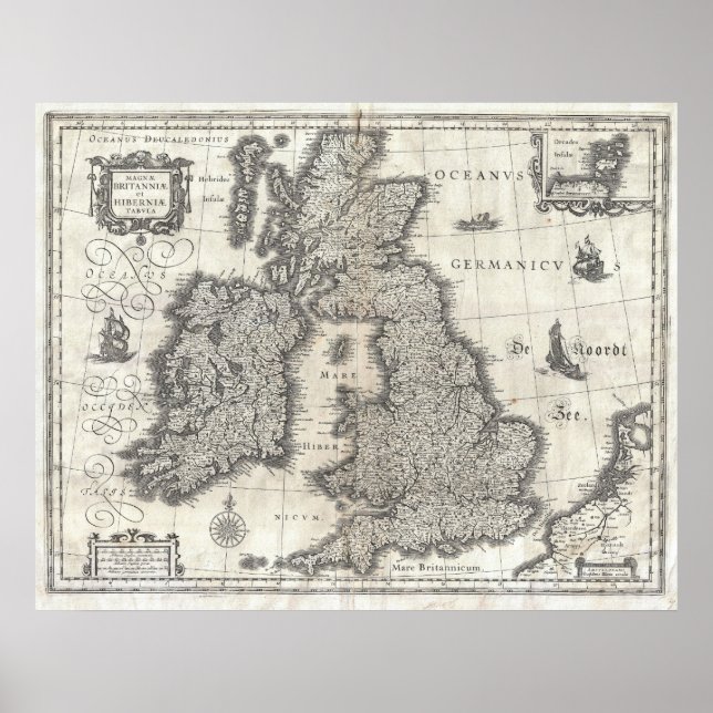 Vintage Map of England and Ireland (1631) Poster (Front)