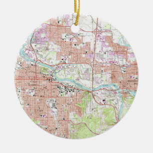 Vintage Map of Eugene Oregon (1967) Ceramic Tree Decoration