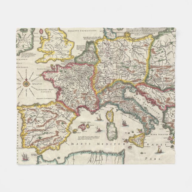 Vintage Map of Europe (1657) Fleece Blanket (Front (Horizontal))