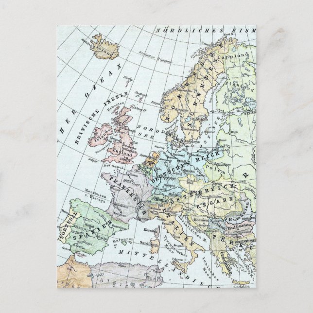 Vintage Map of Europe (1899) Postcard (Front)