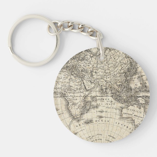 Vintage Map Of Europe and Asia Key Ring (Front)
