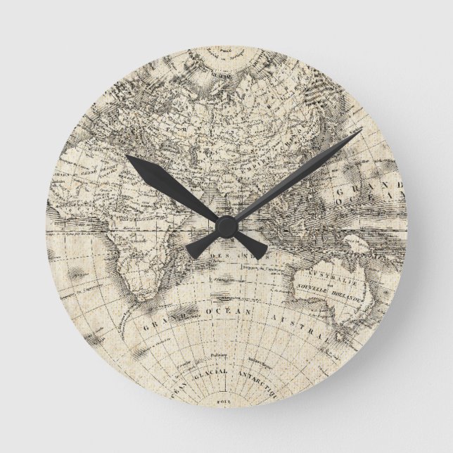 Vintage Map Of Europe and Asia Round Clock (Front)