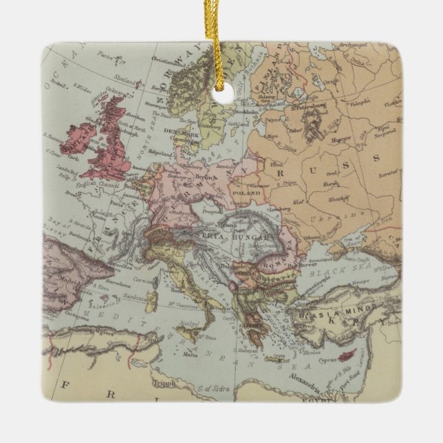 Vintage Map of Europe Ceramic Ornament (Front)