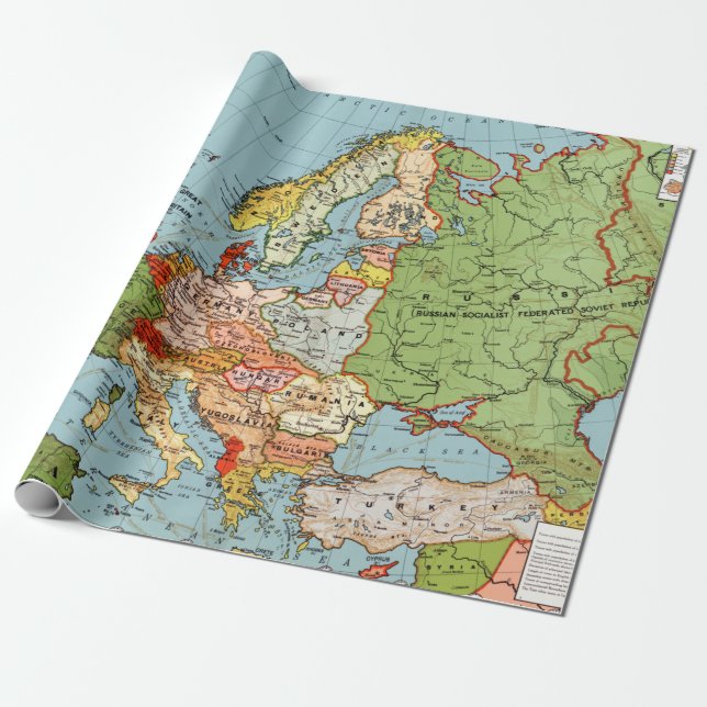 Vintage Map of Europe Wrapping Paper (Unrolled)