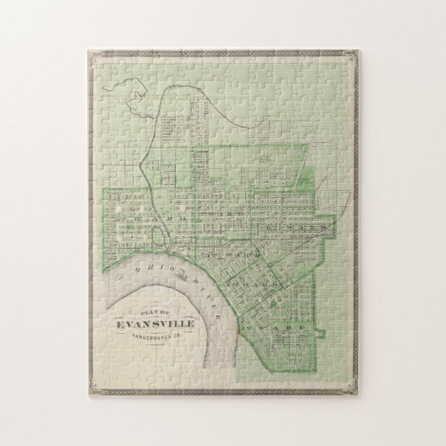 Vintage Map of Evansville Indiana (1876) Jigsaw Puzzle (Vertical)