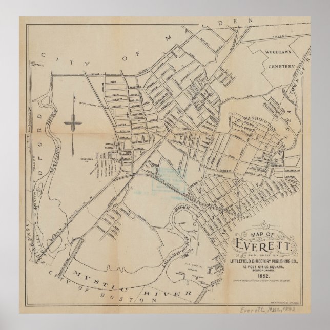 Vintage Map of Everett MA (1892) Poster (Front)