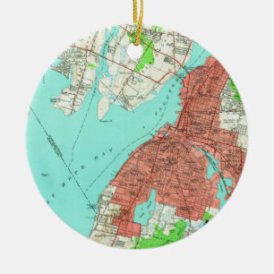 Vintage Map of Fall River Massachusetts (1949) Ceramic Tree Decoration