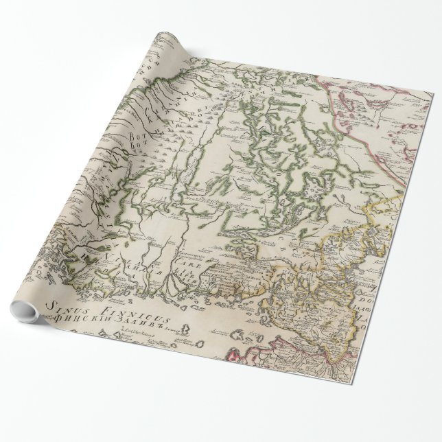 Vintage Map of Finland (1740s) Wrapping Paper (Unrolled)