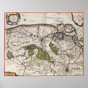 Vintage Map of Flanders Belgium (17th Century) Poster