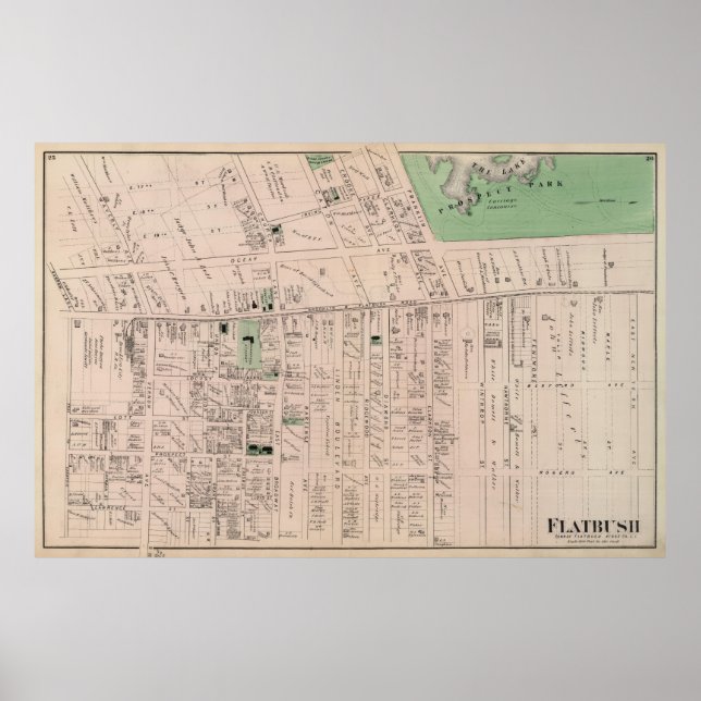 Vintage Map of Flatbush Brooklyn NY (1873) Poster (Front)