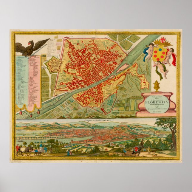 Vintage Map of Florence Italy (1731) Poster (Front)
