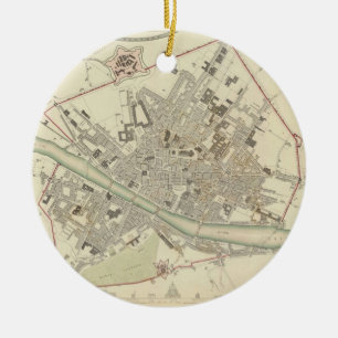 Vintage Map of Florence Italy (1835) Ceramic Tree Decoration