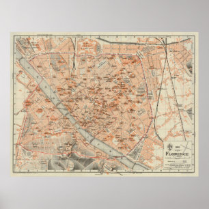Vintage Map of Florence Italy (1895) Poster