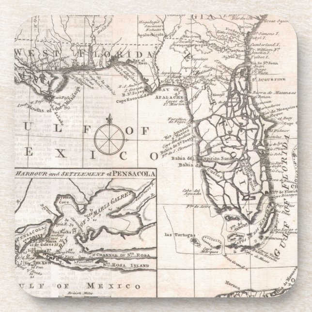 Vintage Map of Florida (1763) Coaster (Front)