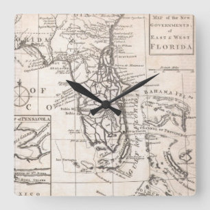 Vintage Map of Florida (1763) Square Wall Clock