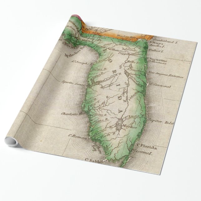 Vintage Map of Florida (1822) Wrapping Paper (Unrolled)