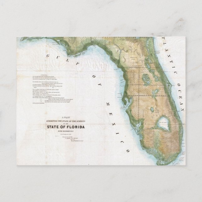 Vintage Map of Florida (1848) Postcard (Front)