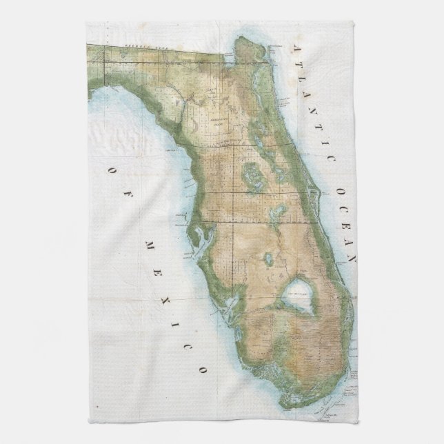Vintage Map of Florida (1848) Tea Towel (Vertical)