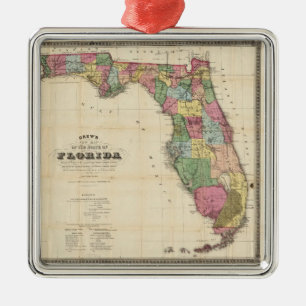 Vintage Map of Florida (1870) Metal Tree Decoration
