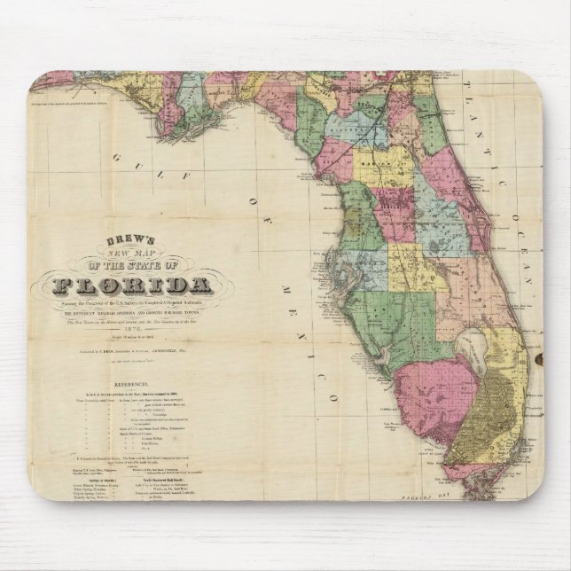 Vintage Map of Florida (1870) Mouse Mat (Front)