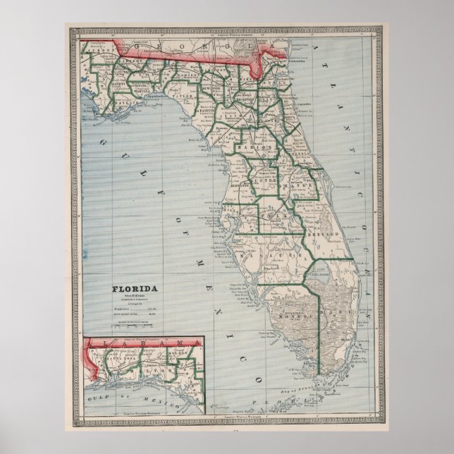 Vintage Map of Florida (1883) Poster (Front)