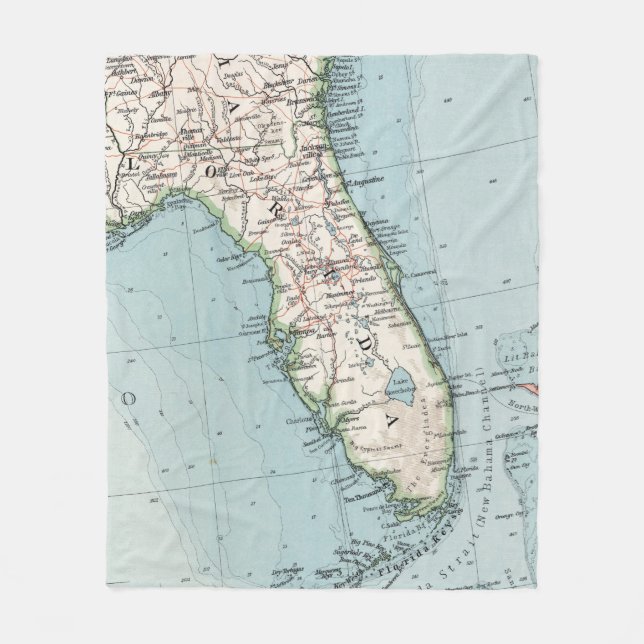 Vintage Map of Florida (1900) Fleece Blanket (Front)
