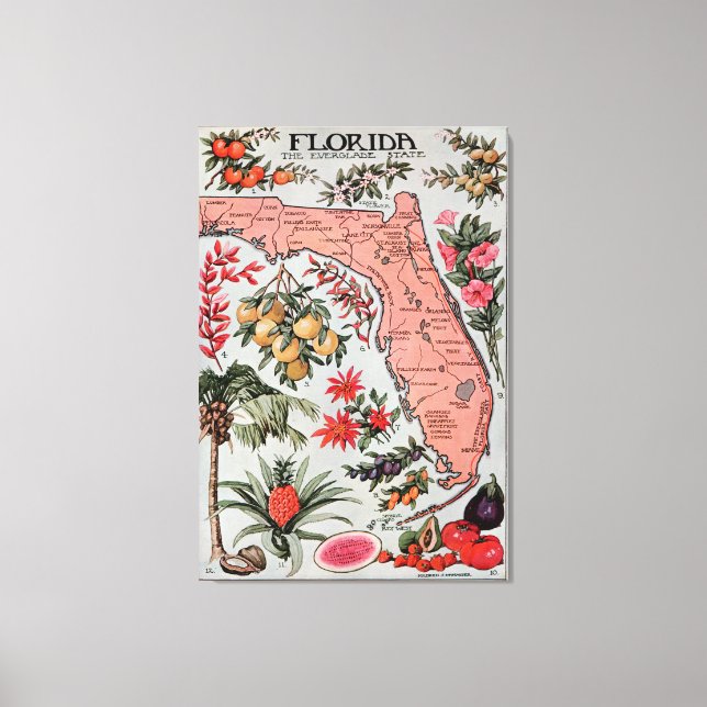 Vintage Map of Florida (1917) Canvas Print (Front)