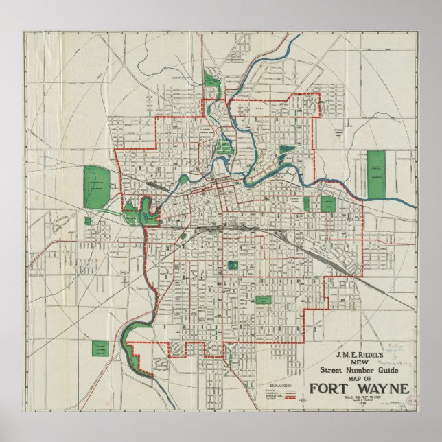 Vintage Map of Fort Wayne Indiana (1919) Poster (Front)