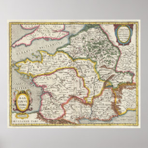 Vintage Map of France (1657) Poster