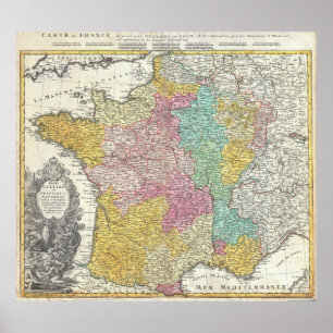 Vintage Map of France (1741) Poster