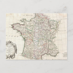 Vintage Map of France (1771) Postcard