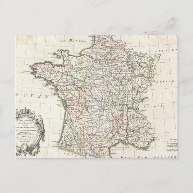 Vintage Map of France (1771) Postcard (Front)