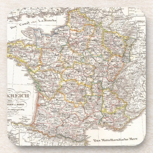 Vintage Map of France (1850) Coaster (Front)