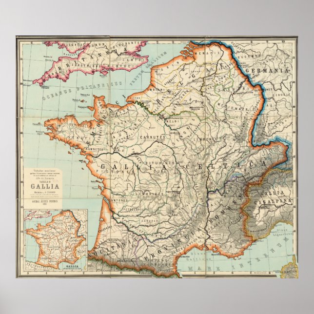 Vintage Map of France (1887) Poster (Front)