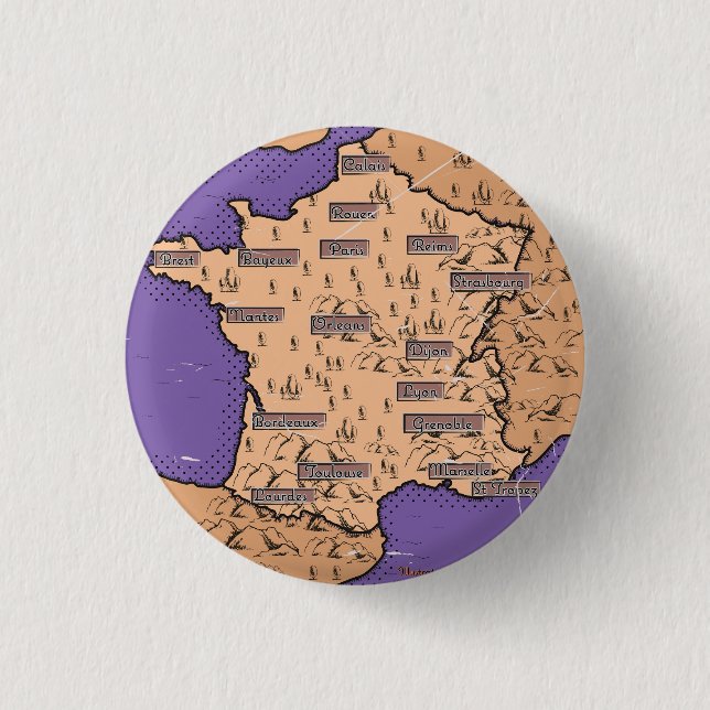 Vintage Map of France 3 Cm Round Badge (Front)