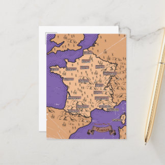 Vintage Map of France Announcement Postcard