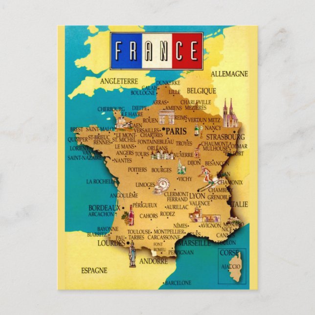 Vintage Map of France Postcard (Front)