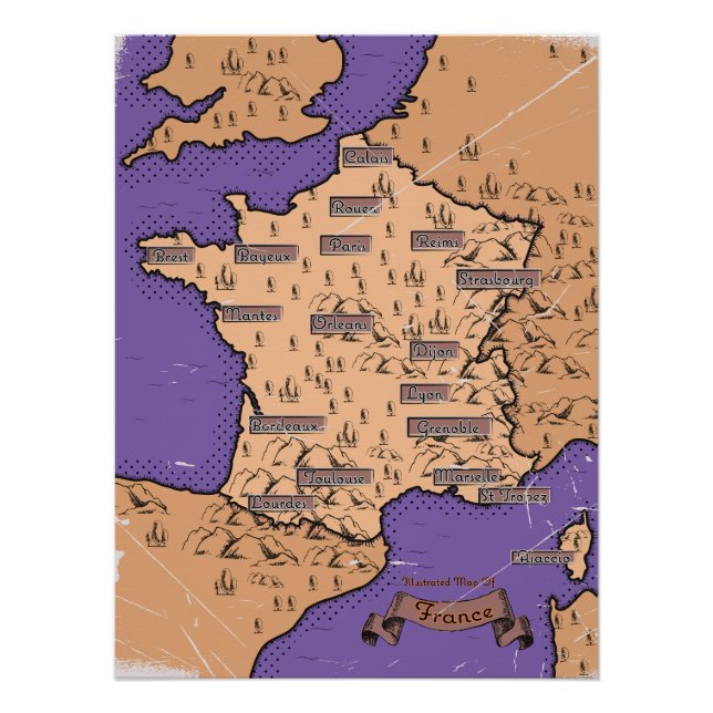 Vintage Map of France Poster (Front)