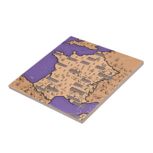 Vintage Map of France Tile