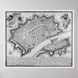 Vintage Map of Frankfurt Germany (1738) Poster